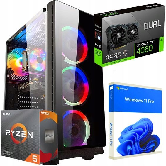 PC GAMINGOWY Ryzen 5 3600 32GB RTX 4060 8GB +Wi-Fi +WIN11