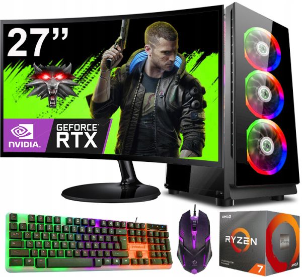 ZESTAW GAMINGOWY 27" |RYZEN 7| 32GB|2TB SSD| RTX 4060TI 16GB| WiFi |WIN 11