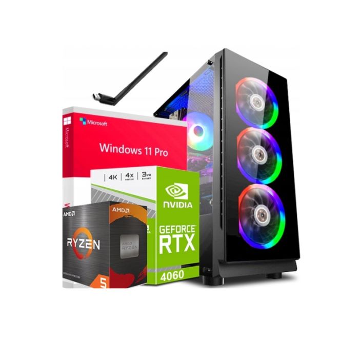 PC GAMINGOWY Ryzen 5 5500 RTX 4060 8GB 32GB DDR4 M2 2TB +Wi-Fi +WIN11