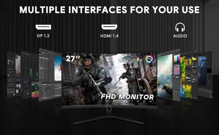CRUA 27-calowy zakrzywiony monitor180 Hz bezramkowy 1080P 1800R